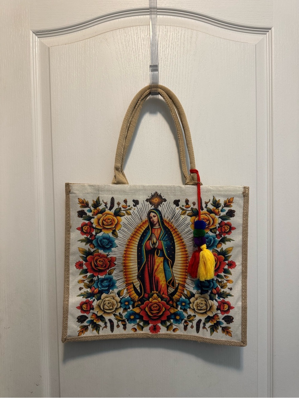 Our Lady of Guadalupe Jute Tote Bag